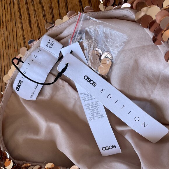 NWT ASOS Edition Womens Gold Sequin Midi Dress Wrap Style With Tie Waist SZ 6 - Picture 10 of 11